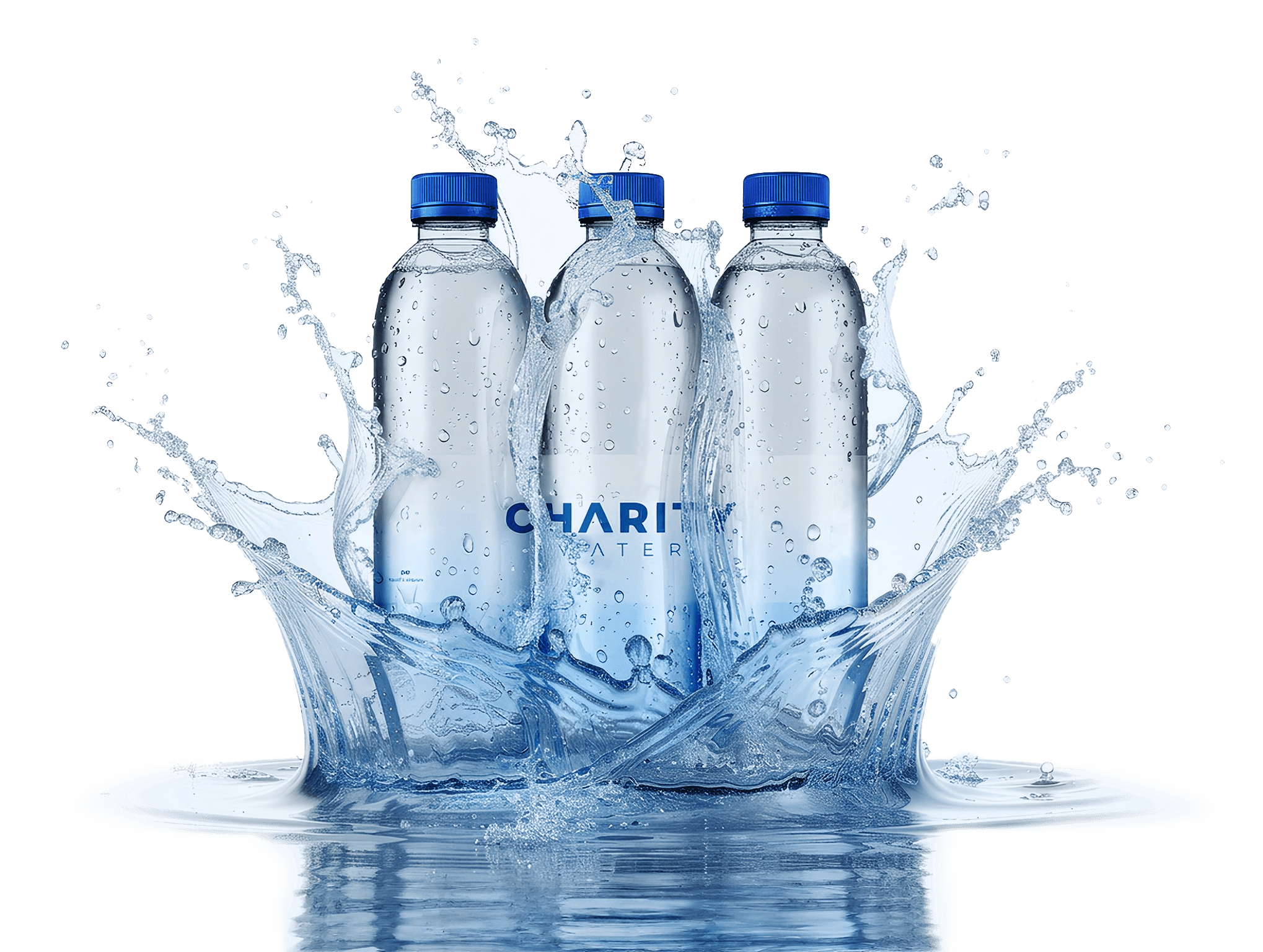 Water bottles splashing in water